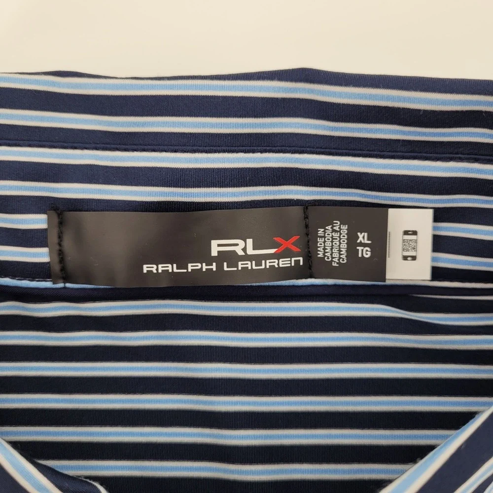 RLX‎ Ralph Lauren Polo Shirt Mens XL Stripe Navy Light Blue Golf Performance